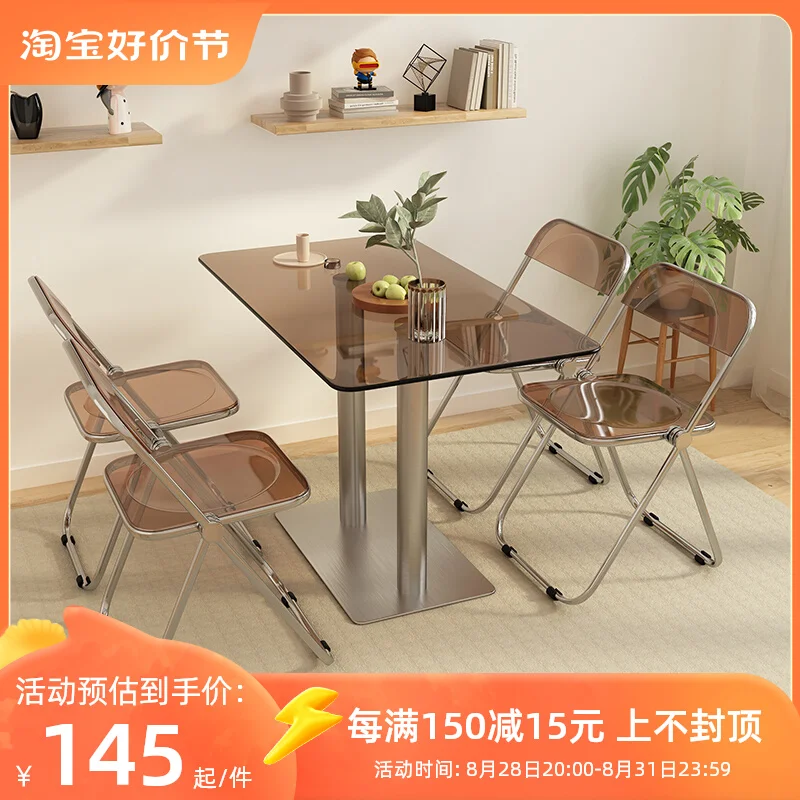 Netizen INS Wind Dinner Table and Chair Combination Home Simple Syrian Industrial Tempered Glass Photography Personalized Table