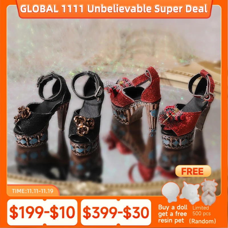 

Обувь BJD 1/4 для Minifee Miwa Girl Moe Line Body, черные и красные туфли на высоком каблуке в стиле ретро, аксессуары для кукол