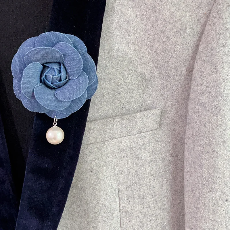 Korea Trendy Design Handmade Fabric Artificial Flower Series Brooches Camellia Pearl Pin Lady Daily Colthes Backpack Accessories