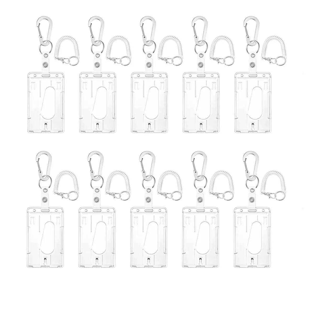 10 Pack Cruise Card Holder Wristlet, Clear Hard ID Protector with Coil and Carabiner Clip