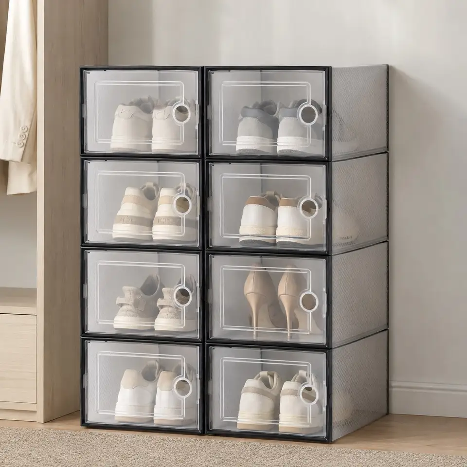 Stackable Clear Shoe Storage Organizer Boxes