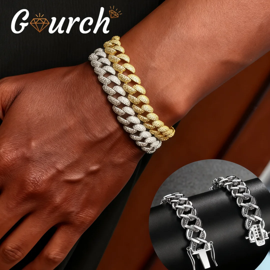 

Gourch D VVS1 Premium Full Moissanite Cuban Link Bracelet S925 Sterling Silver Unisex Hip Hop Iced Out Luxury Fine Jewelry Gift