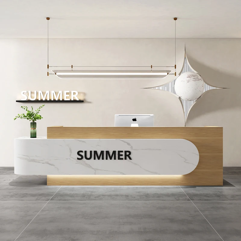 مكاتب الاستقبال الذهبية الخضراء الفنادق الحلاق الأسود الكلاسيكي الفاخر مكتب الاستقبال الملابس البيضاء Bancone Per Negozio أثاث المكاتب #6