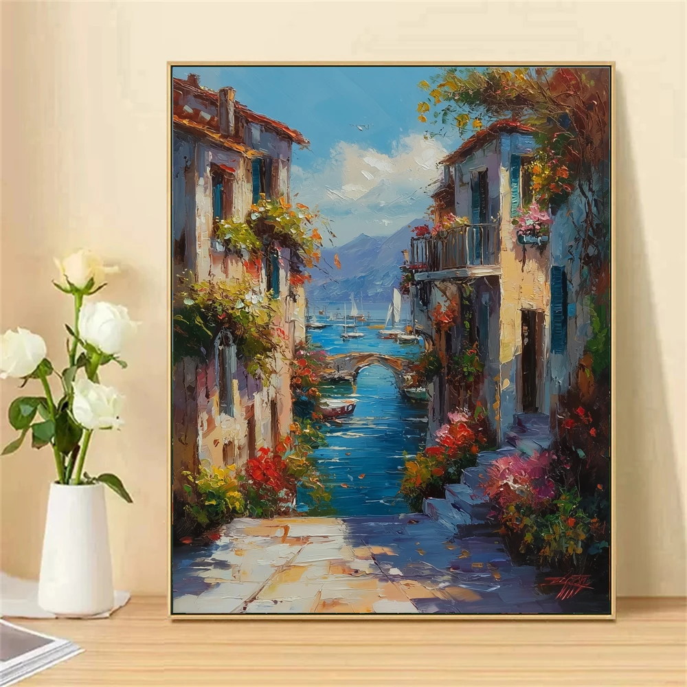 Painting by Numbers For Adult A coastal residence like an oil painting Dropshipping Canvas Oil Paint by Number Home Decor