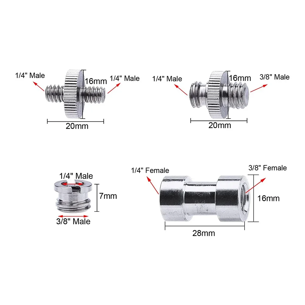 5 Pieces 1/4 Inch & 3/8 Inch Converter Threaded Screws Adapter Mount Set for Camera/ Tripod/ Monopod/ Ballhead