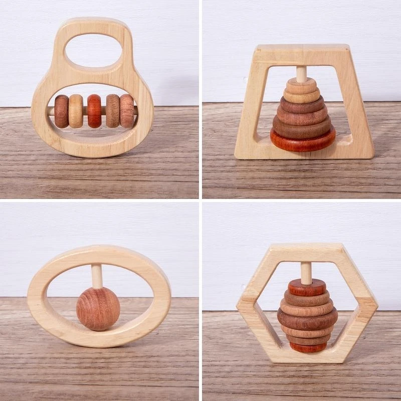 Sonajero mordedor, campanilla geométrica, juguete para bebés, entrenamiento habilidades motoras finas, cochecito infantil,