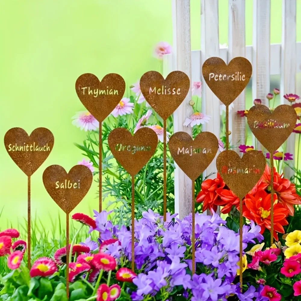 CIFBUY Metal Garden Stakes Heart Herb Markers Rust Resistant Easy Install Plant Labels For Yard Decor
