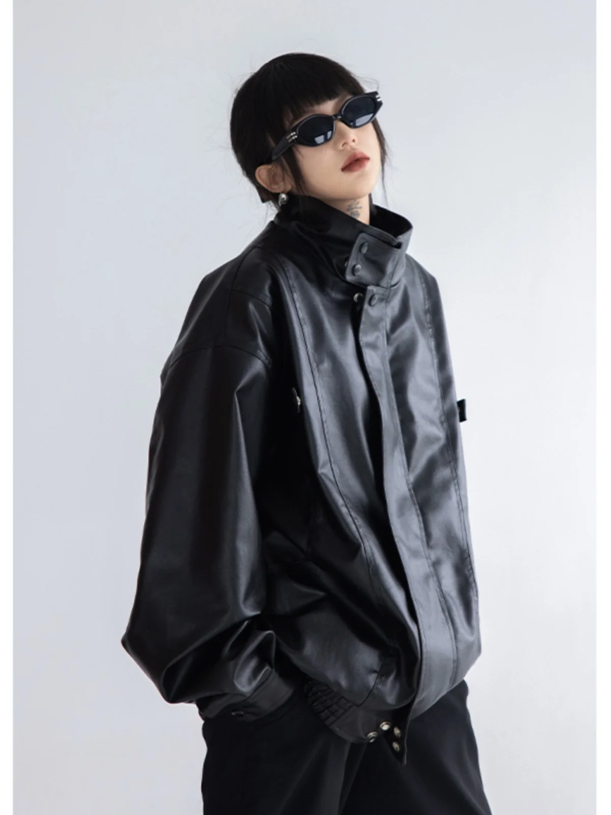 

American Sle Bla Leather Jaet Women's Spring Autumn New Trendy Brand High-End Feel Motorcycle PU Leather Small Size Sta...