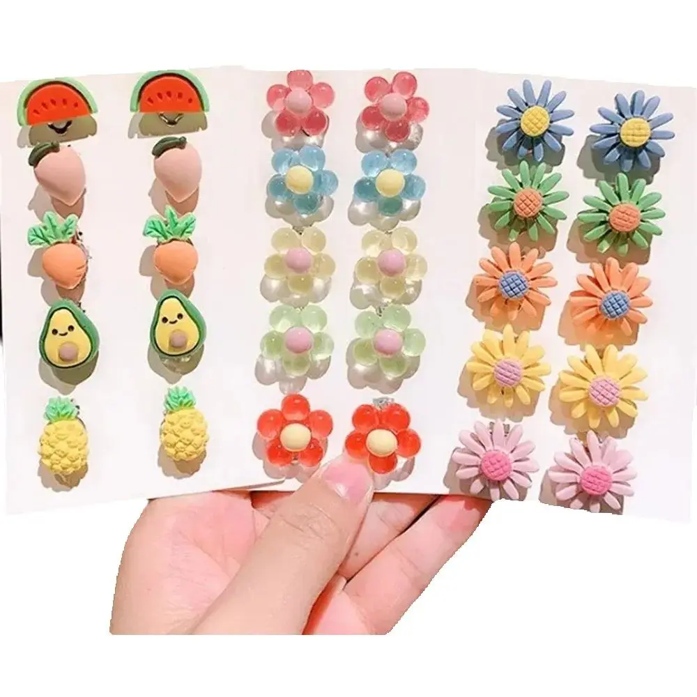 10pcs/Set Mixed Styles Lot ovely Cartoon Children Jewelry Baby Girl Earrings Kids Ear Clip On Pierced Alloy Painless Earrings