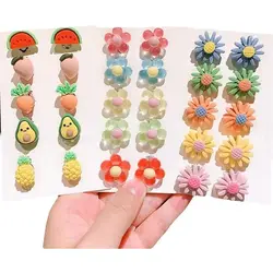 10pcs/Set Mixed Styles Lot ovely Cartoon Children Jewelry Baby Girl Earrings Kids Ear Clip On Pierced Alloy Painless Earrings