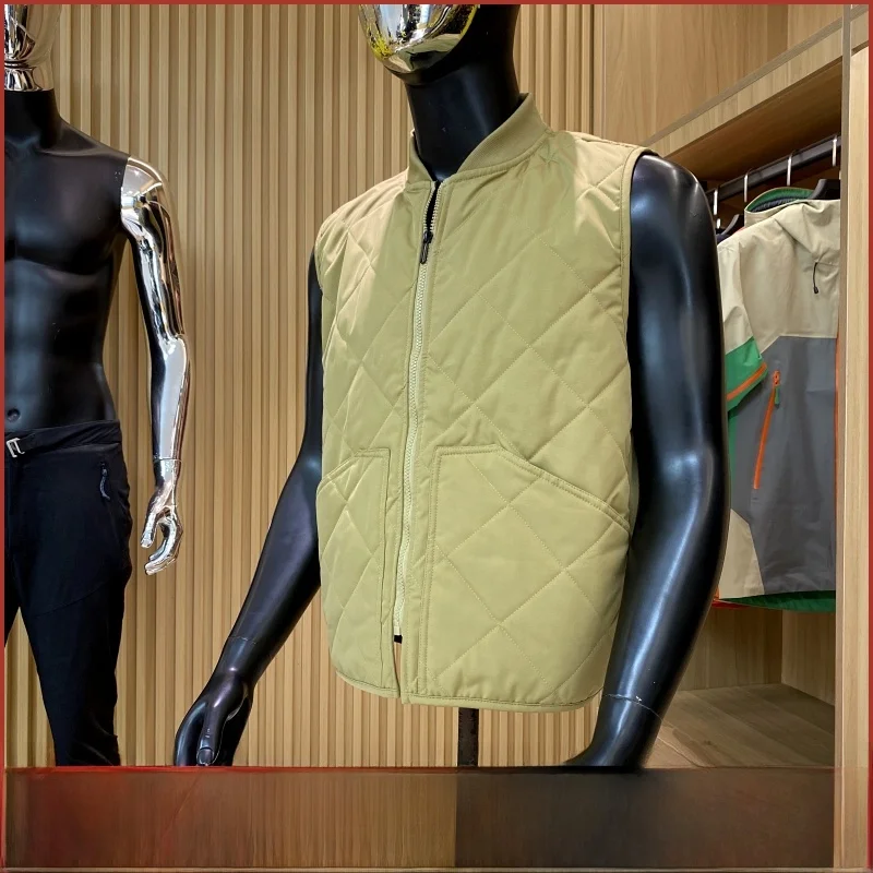 

Line Diamond Pattern Cotton Vest Baseball Collar Men's New Autumn Winter Outerwear Stand Fit Youth Trendy Zipper ...