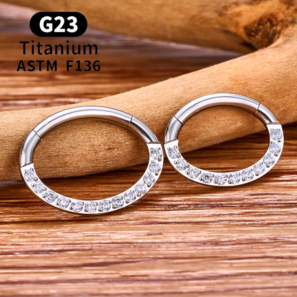 1/10PCS G23 Titanium Nose Rings Hoop Oval 16G CZ Hinged Segment Septum Clicker Ear Tragus Cartilage  Piercing Earrings Jewelry