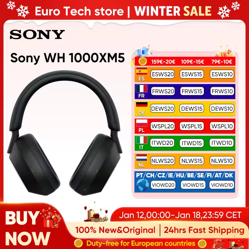 Sony WH-1000XM5 Auriculares inalámbricos con cancelación de ruido Batería de 30 horas Procesador integrado V1 Cuero de ajuste suave 4 micrófonos Negro
