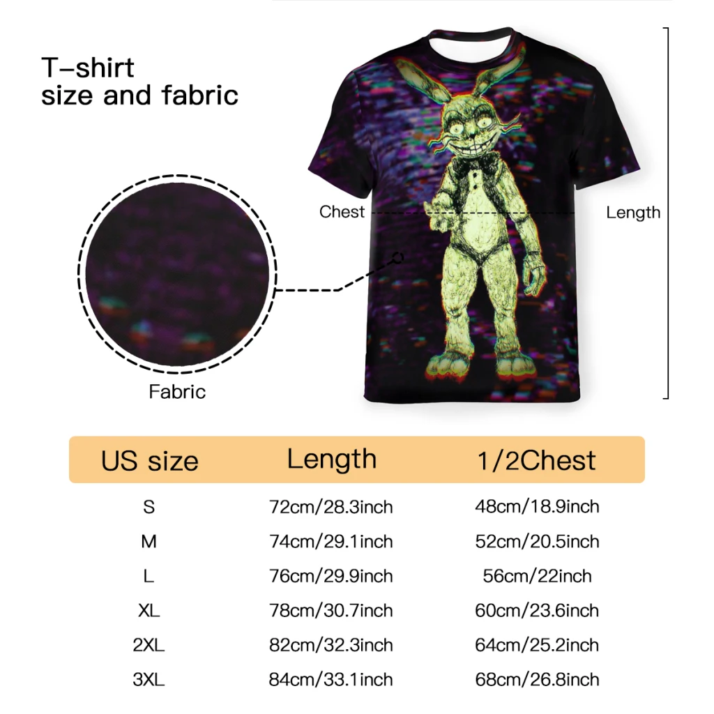 Polyester TShirt for Men FNAF Horror Game GlitchBoi Humor Casual Thin T Shirt High Quality Trendy