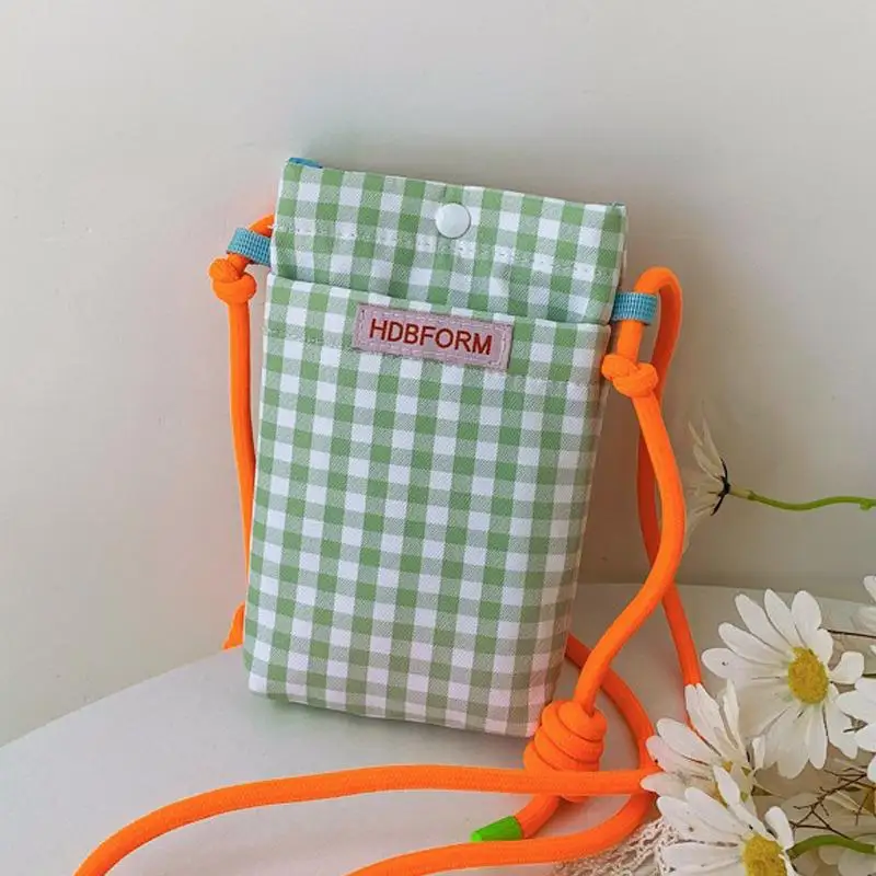 

Fashion Sweet Plaid Crossbody Bags Portable Mobile Phone Purse Adjustable Strap Phone-bag Canvas Money Bag Teens