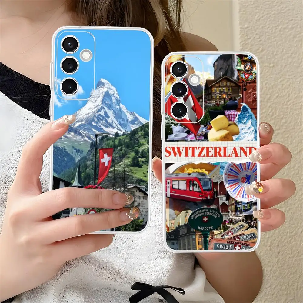 سويسرا العلم قضية الهاتف المحمول لسامسونج غالاكسي S25 S24 S23 S22 S21Plus FE الترا واضح اللون غطاء غطاء جميل #3
