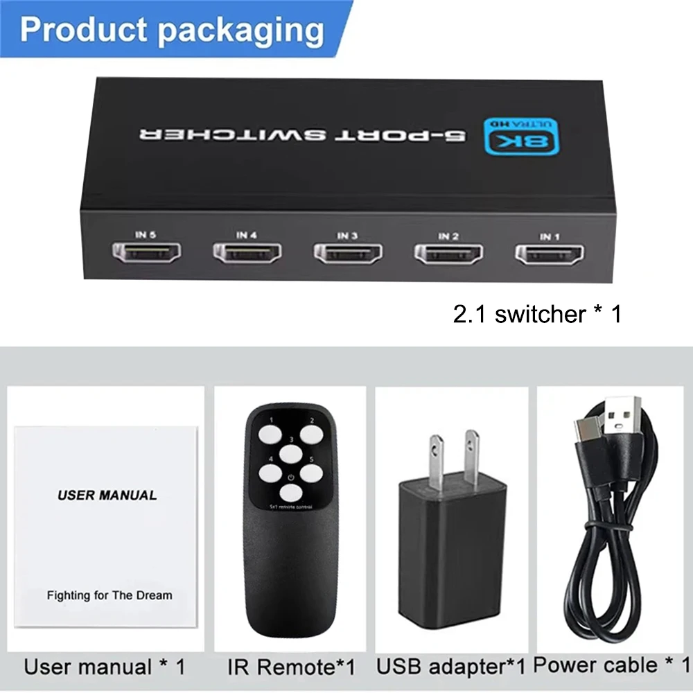 NEW 5 in 1 out 4K 120Hz HDMI-compatible 2.1 Switcher SelectorHD Switch 4 IN 1 8K 60Hz HDMI-compatible Splitter for laptop Switch