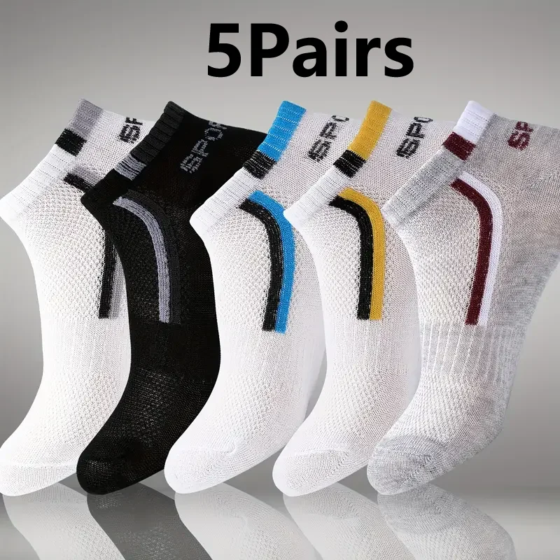 

Men's Anti-Slip Boat Socks-5Pair Block Print Ankle Socks for Business & Sports, Breathable Sweat Resistant Anti-odor Comfortable