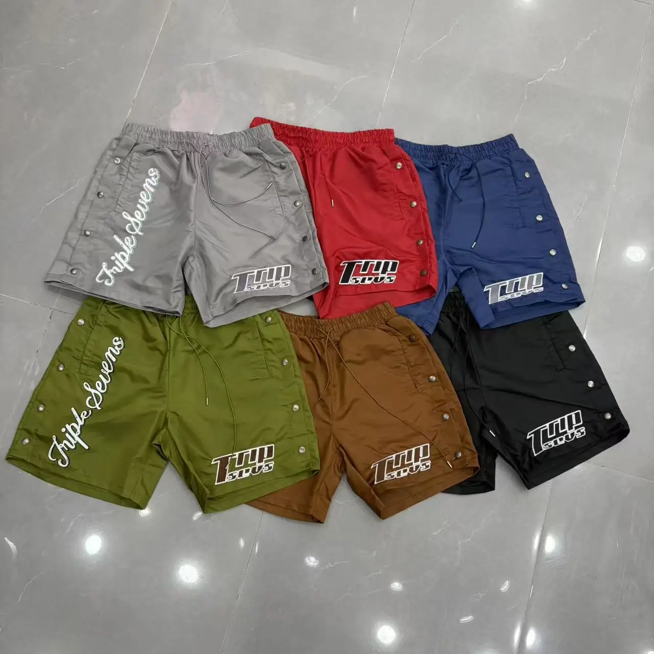 

High Street Side Button Letter Embroidery Quick Dry Summer Shorts for Men Elastic Waist Breathable Five Point Pants Oversized