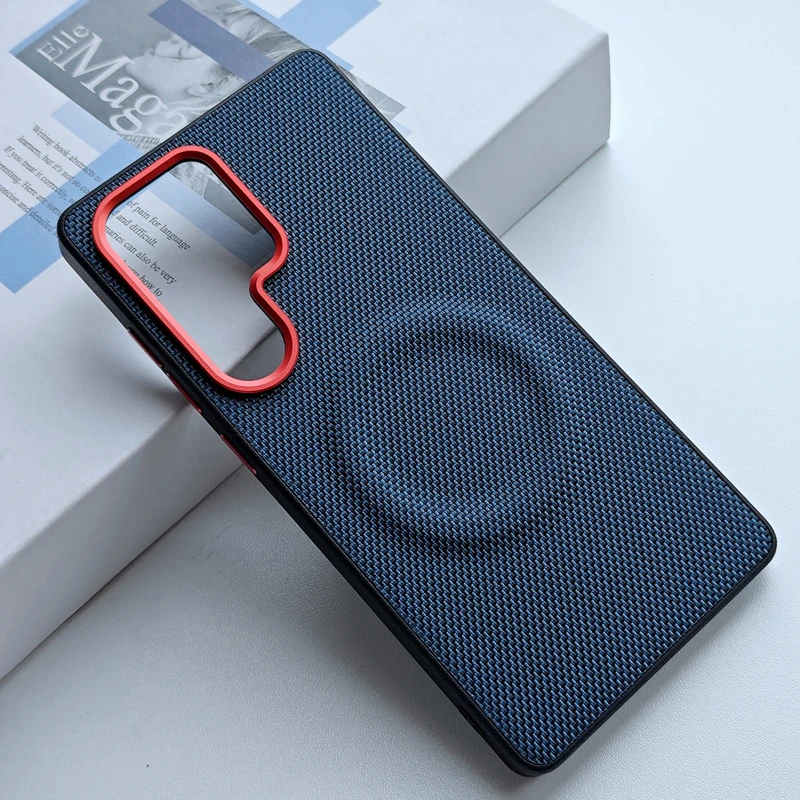 삼성 갤럭시 S25 울트라 플러스, S24 플러스, S24 케이스 ELVEV 마그네틱 위브 PU 가죽 무선 충전 방지 백 쉘