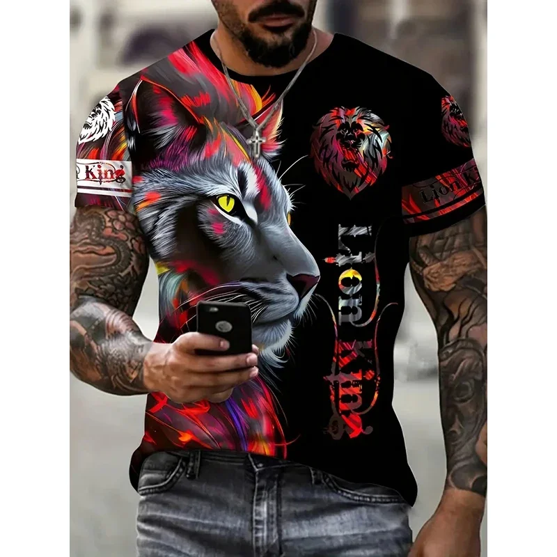 

Lion 3D Digital Pattern Print Men's Graphic T-shirt Causal Comfy Tees Short Sleeve Pullover Tops Men's Summer Outdoor Clothing