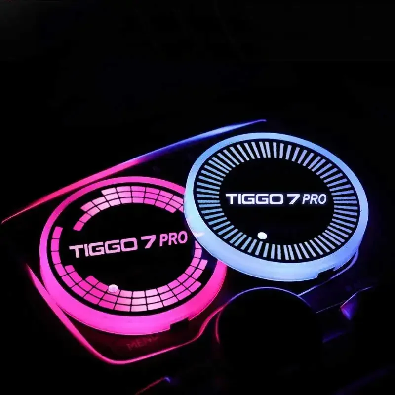 Colorful Changing Lights LED Car Water Cup Pad USB Luminous Coaster for TIGGO 7 Pro Interior Accessories