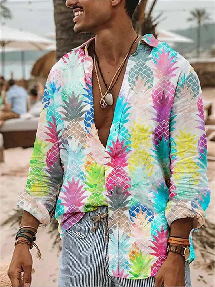 New Men's Shirt Casual Hawaiian shirt Flower Stripe 3D Printing Long Sleeve Button Clothing Fashion Street View Design Top Shirt