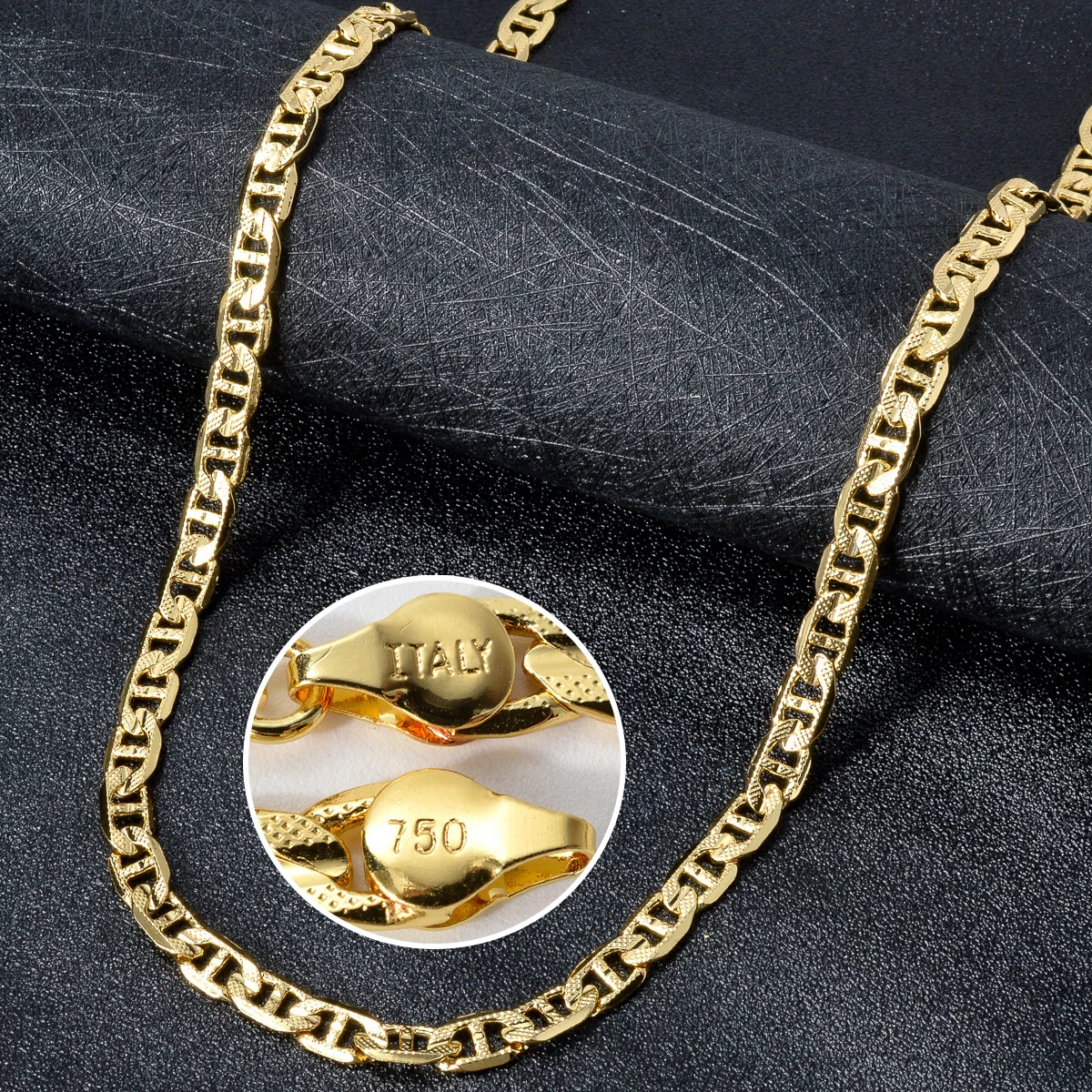Unisex Thin Marina Link Necklace 750 Italian Engraved Streetwear Neck Chain Men Women Fashion Jewelry Accessory Hiphop Punk Gift