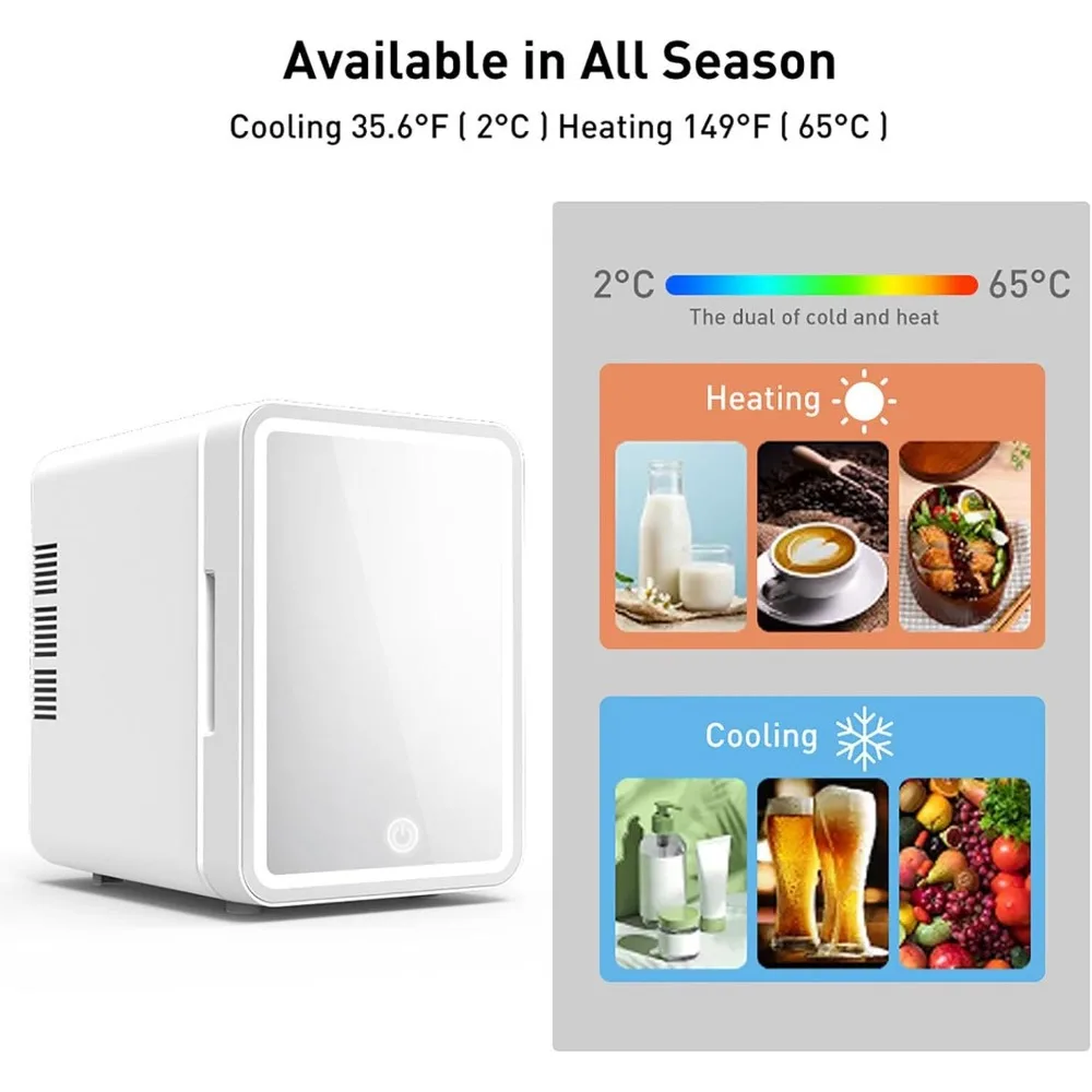 Beauty Cosmetic Refrigerator, Professional Skincare Fridge with LED Lighted Mirror, 4 Liter Capacity and Efficient Heat Dissipat