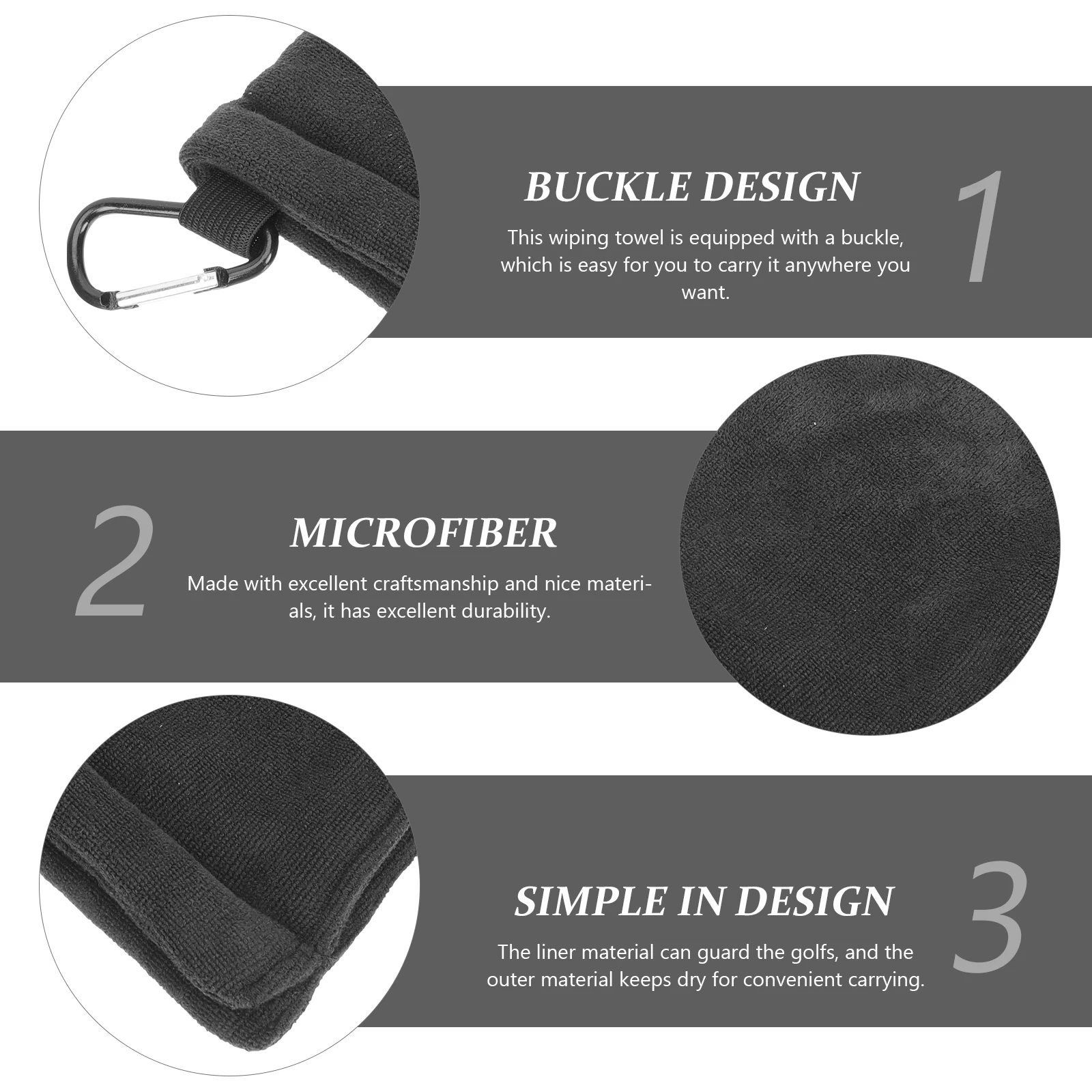 

Golfing Balls Wiping Multipurpose Black Fiber Portable Golfs Cleaner Man