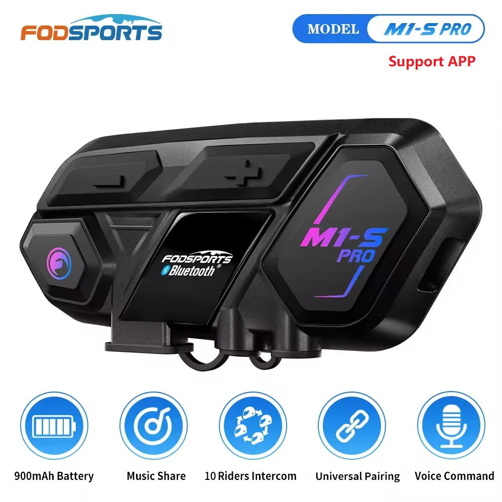 Fodsports M1-S Pro intercom casque moto ,intercom bluetooth casque moto,10 pilotes 2000M, partager de la musique.