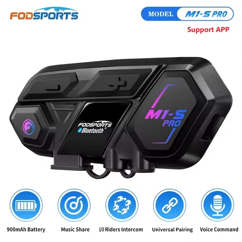 Fodsports M1-S Pro Мотогарнитура на шлем,шлем bluetooth переговорное устройство, водонепроницаемая мотогарнитура,10 всадников 2000 Мотогарнитура,Поделиться музыкой,Русские голосовые подсказки