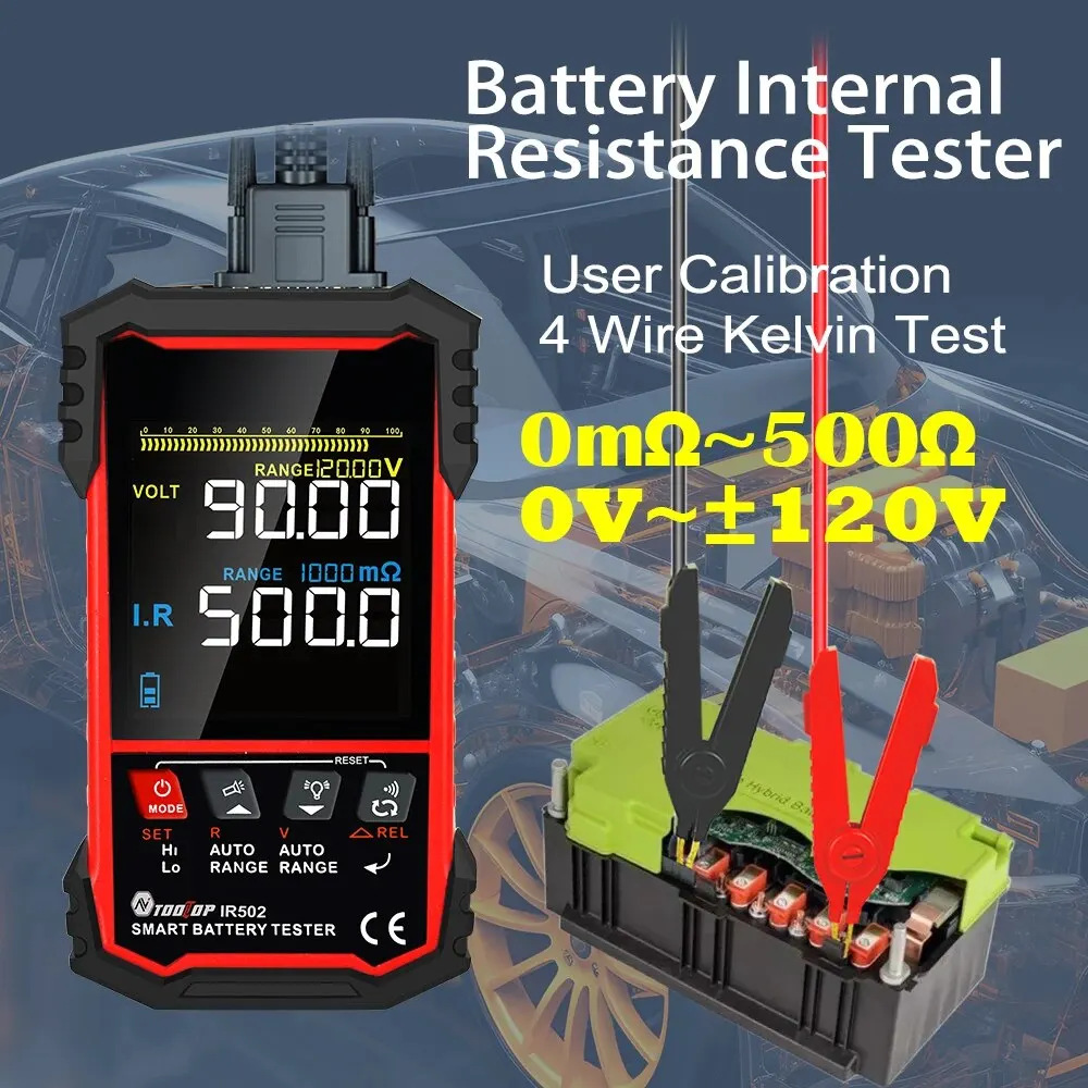 Narzędzie do testowania 4-przewodowych akumulatorów litowo-niklowo-kadmowych Tester rezystancji akumulatorowych IR502 ± 120V 500Ω