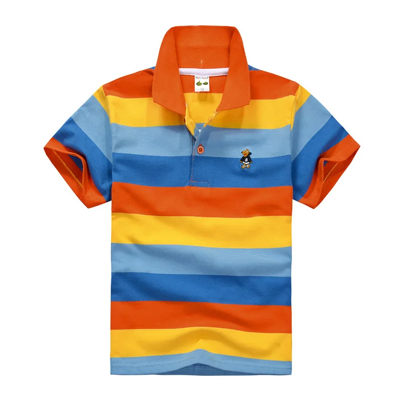 High Quality Children Lapel Striped Cotton T-Shirt Boy Polo Shirt Short Kids Seeve Shirt 3-14 Years Old