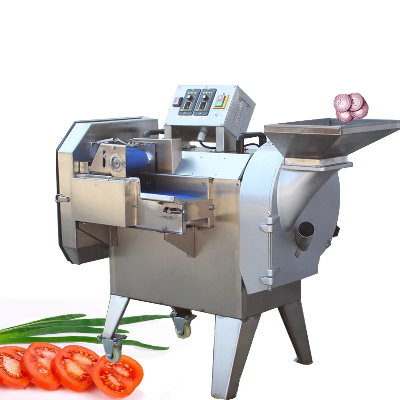 آلة تقطيع الخضار الأوتوماتيكية المصنوعة من الفولاذ المقاوم للصدأ برأس مزدوج آلة تقطيع الخيار والجزر والفلفل الحار