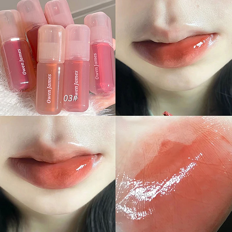 Brilho Labial Hidratante em Gel Cristal Rosa com Efeito Espelhado, Textura Aquosa, Tinta Labial para Maquiagem e Iluminação da Pele