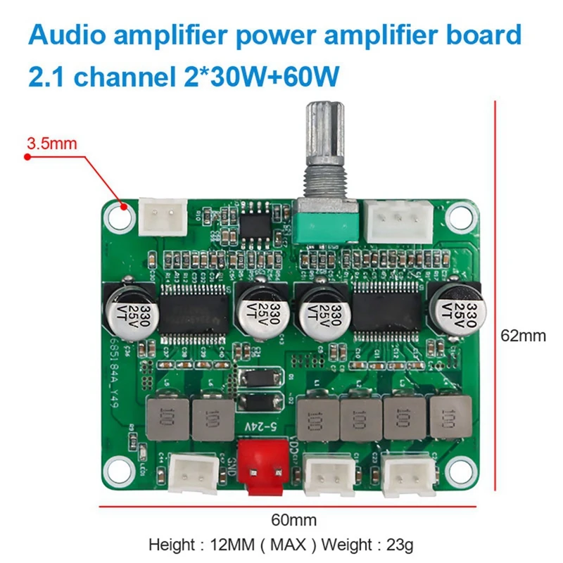 TPA3118 Digital Audio Amplifier Board 2.1 Channel Amplifier Module 2X30W&60W Audio Power Amp Board 12V-24V