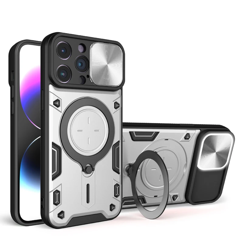 Phone Case Slide Camera Lens Protect Armor Cover For iPhone 16 Pro Max 16 Plus 15 Pro Max 15 Plus Back Cover Car Magnet Holder