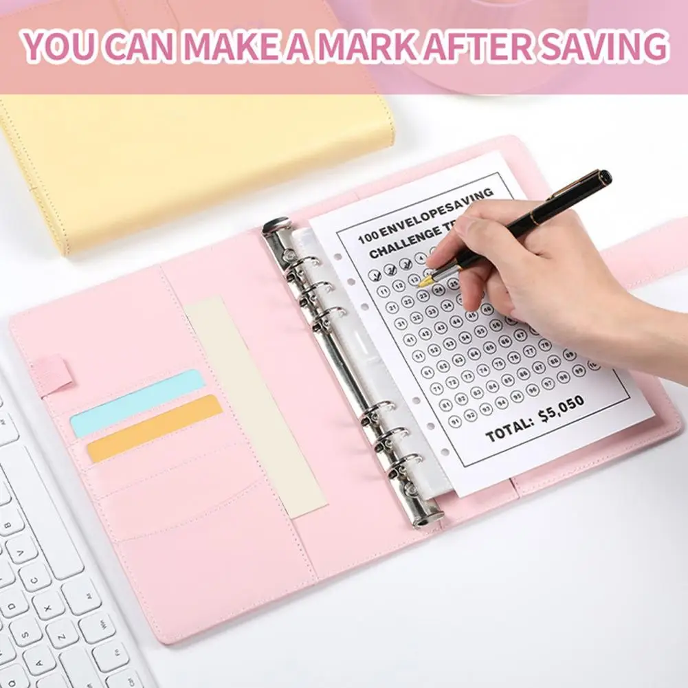 Sobre de libro resistente al agua, carpeta con 100 sobres, rastreador de desafío de ahorro de dinero, sobre de efectivo para planificación