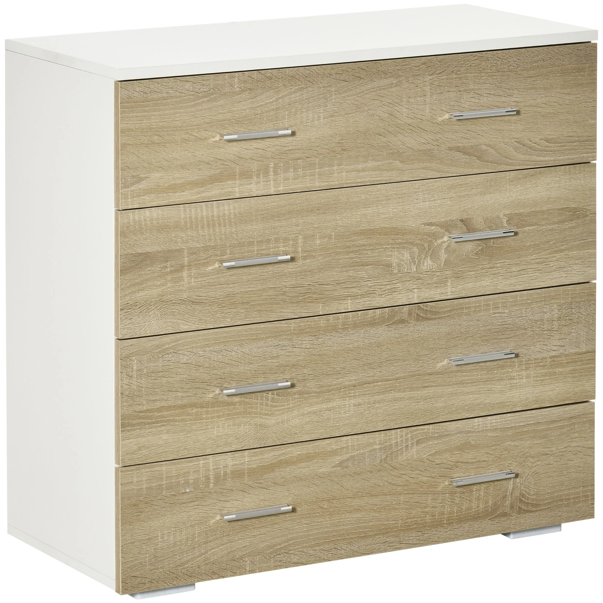 HOMCOM Commode Meuble de Rangement Style Contemporain 4 tiroirs 76 x 35 x 72 cm Blanc et Couleur Bois