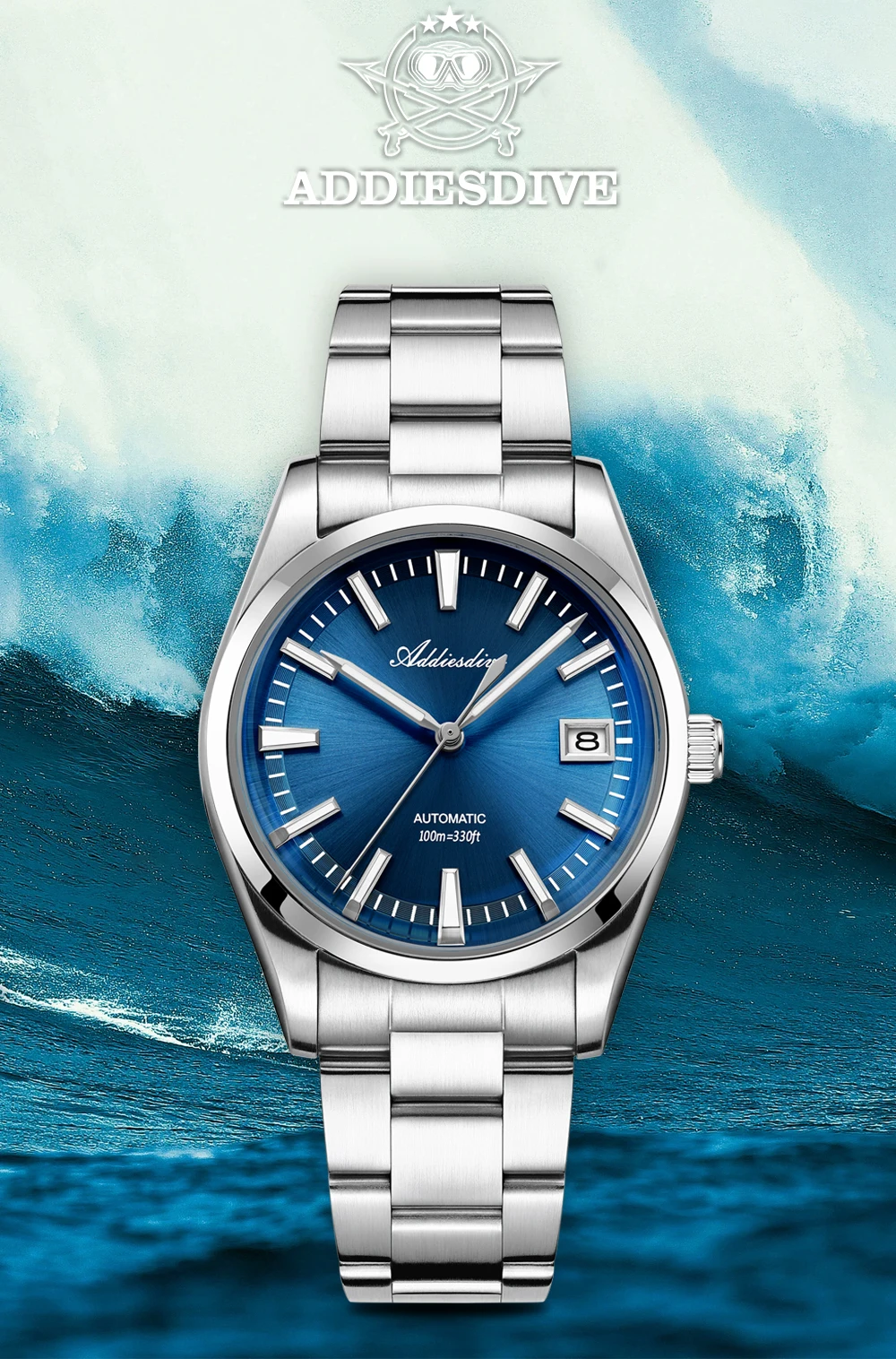 

ADDIESDIVE NH35A Automatic Mechanical Watches 100m Waterproof Super Luminous Bubble Glass Stainless Steel Luxury Watches For Man