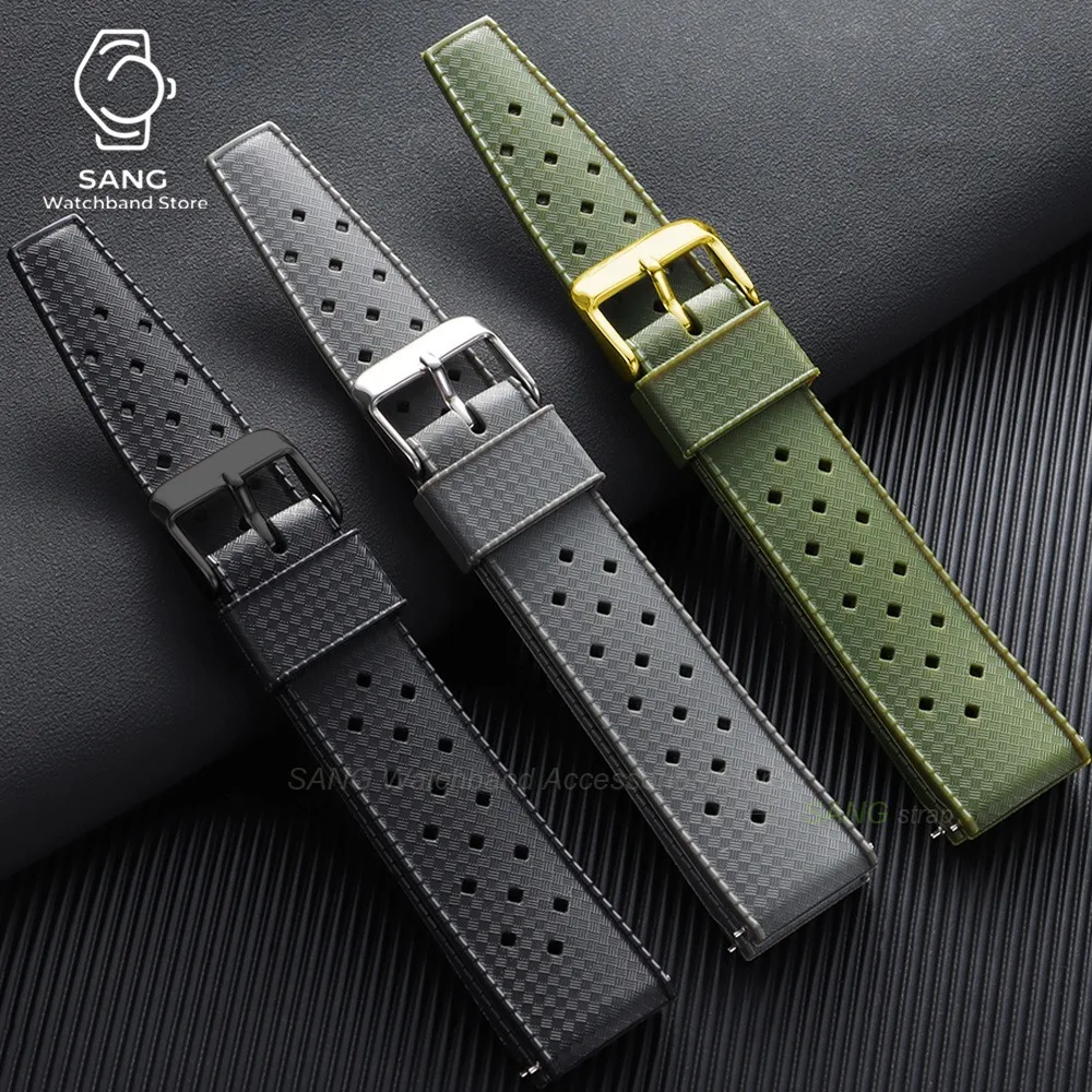 Quick Release Watchband Premium Tropical Rubber Strap 20mm 22mm for Oris for Seiko for Omega Smartwatch WatchStrap Soft Silicone