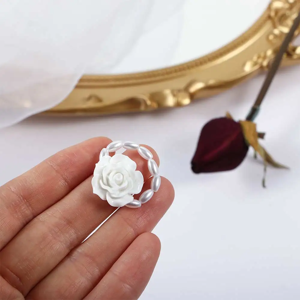 

Elegant Fashion Jewelry Resin Women Geometric Girls Finger Ring Pearl Rings DIY Rose Flower