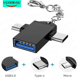 Universal  2 in 1 OTG Adapter USB 3.0 Female To Micro USB Male and USB C Male Connector Aluminum Alloy on The Go Converter