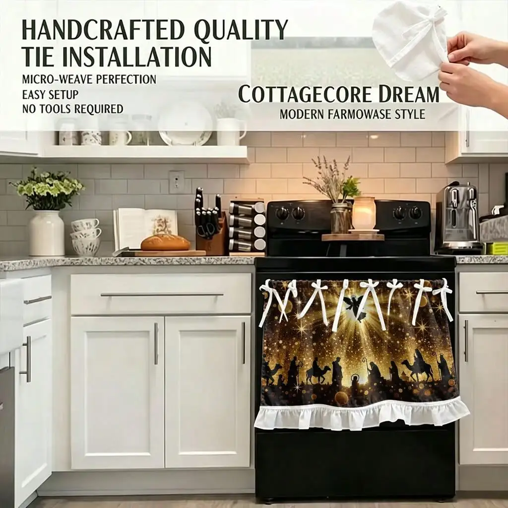 2D Flat, 1pc Christmas Kitchen Stove Oven Valance, 2D Print Nativity Scene Silhouette Starry Night Also Be Decoration Curtain for Dishwasher Microwaves Cabinet Kitchen Sink, Cute Christmas Gift, Makes a Great Addition to Your Christmas Theme Home