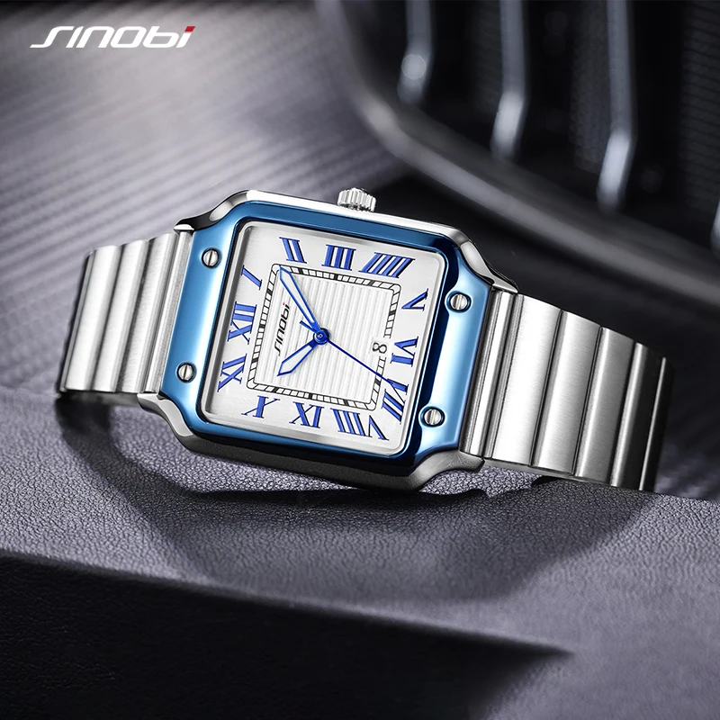 SINOBI Casual Design Men\'s Quartz Watches Fashion Stainless Steel Man\'s Wristwatches Business Square Male Relogio Masculino