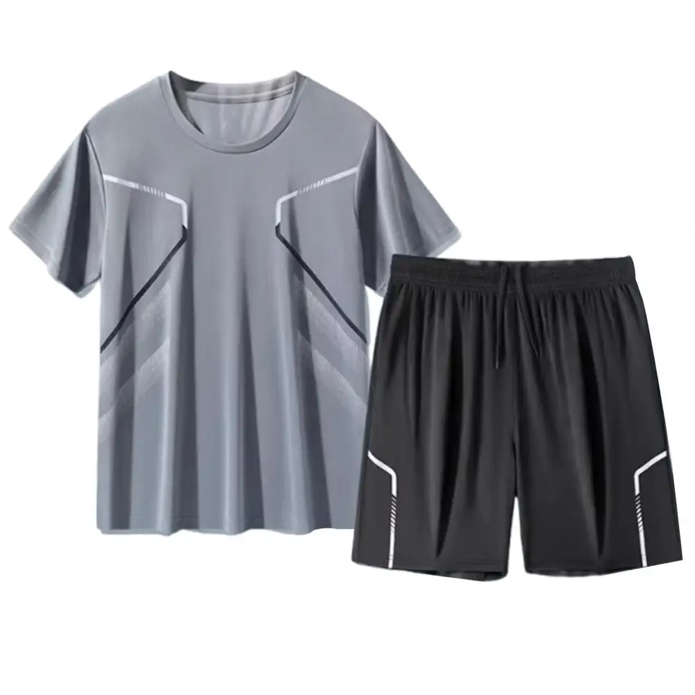 

Men Tracksuit Set Men's Tracksuit Set Quick-drying Sportswear Outfit Short Sleeve Tee Elastic Waist Shorts for Active Wear