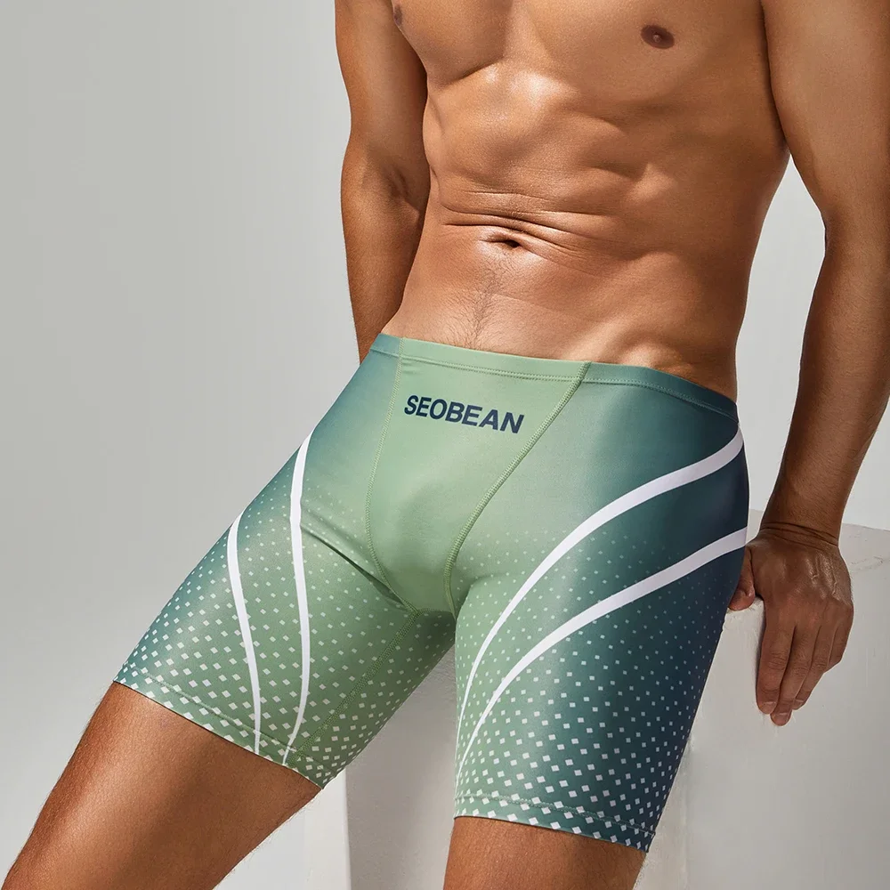 Men's Low Waist Boxer Swimwear Gradient Color Board Shorts Beach Surfing Trunks