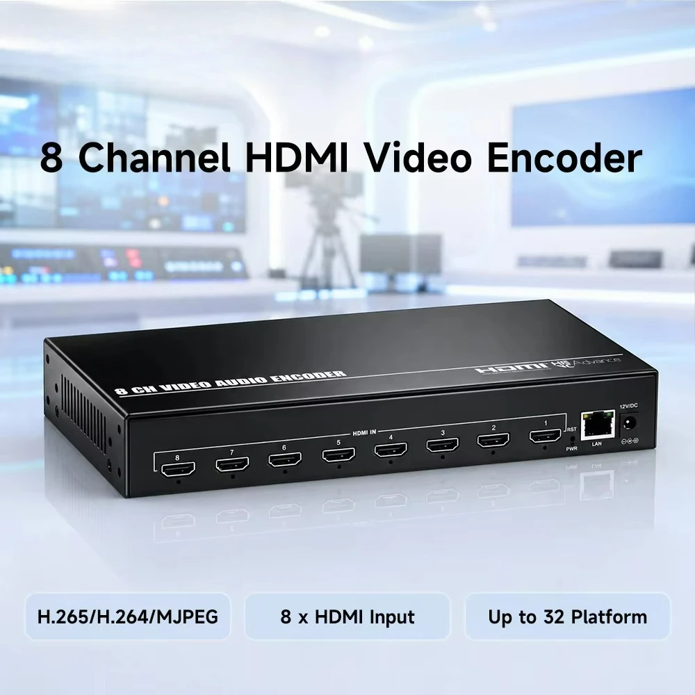 1U Rack 8 Channels HDMI Encoder IPTV 1080P H.265 H.264 SRT Video Encoder for Live Streaming/Broadcast/Education