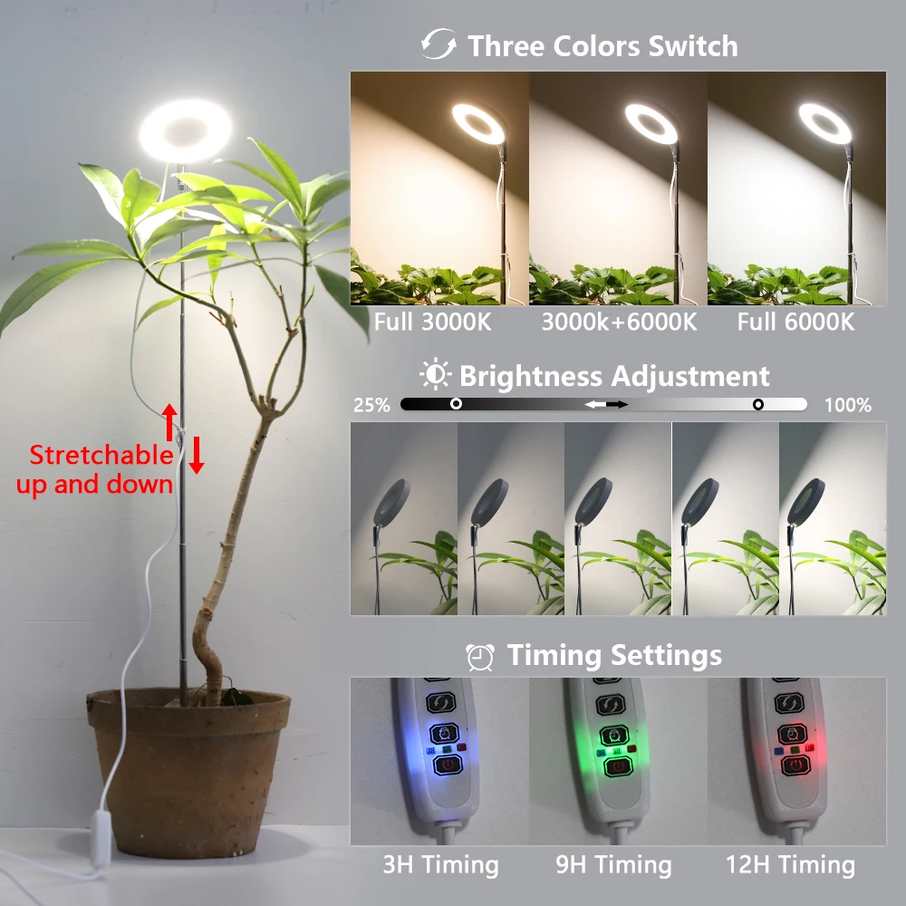 LED Grow Light Full Spectrum Plant Lamp USB 5V Height Adjustable Growing Lamp Indoor Greenhouse Phyto Lamp LED Growth Light